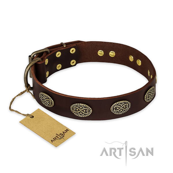 Top notch full grain leather dog collar with durable fittings