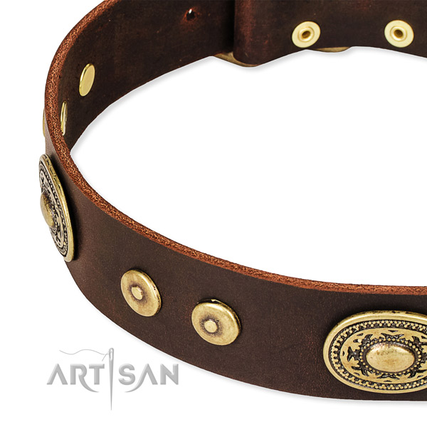 Adorned dog collar made of gentle to touch full grain leather