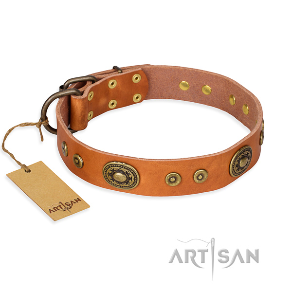 Full grain genuine leather dog collar made of high quality material with reliable buckle