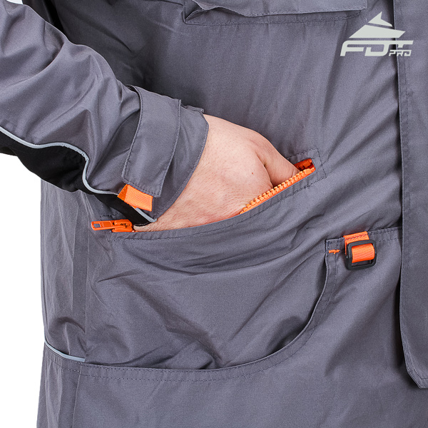 Grey FDT Professional Design Dog Trainer Jacket with Comfy Side Pockets