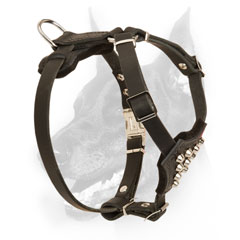 Leather Doberman Harness with nickel plated buckle and D-ring