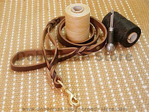 Leather Dog Leash With Extra Handle for Doberman dog