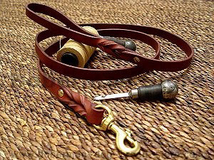 Handcrafted leather dog leash for walking and tracking for Doberman dog