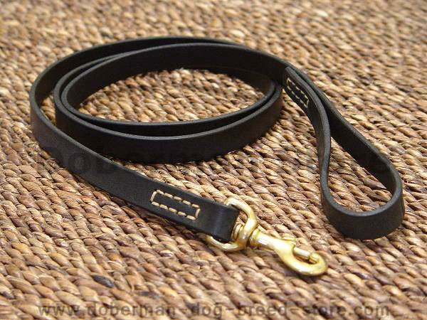 Leather dog leash stitched for Doberman dog