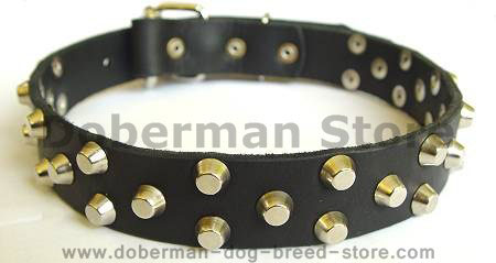 Small pyramids/studs 3 rows leather dog collar for Doberman