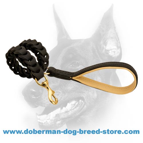 Handworked leather dog leash for Dobermans