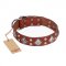 "Magic Squares" FDT Artisan Tan Leather Doberman Collar with Silver-like Decor