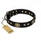 "High Fashion" FDT Artisan Studded with Plates Black Leather Doberman Collar