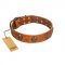 "Rockstar" FDT Artisan Tan Leather Doberman Collar with Engraved Studs and Medallions