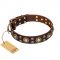 'Flower Melody' FDT Artisan Brown Leather Doberman Collar with Mixed Studs