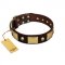 "Heavy Metal" FDT Artisan Brown Leather Doberman Collar with Old Bronze-like Skulls and Plates