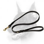 Multipurpose Black Leather Doberman Dog Leash with Brass Snap-hook