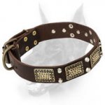 War Doberman Dog Leather Collar with Plates and Pyramids