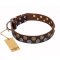 'Strong Shields' FDT Artisan Brown Leather Doberman Collar with Stylish Circular Studs