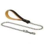 Doberman Dog Metal Chain Leash with Padded Leather Handle
