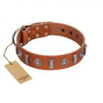 "Luxurious Necklace" FDT Artisan Tan Leather Doberman Collar with Silver-Like Adornments