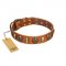 "Strike of Rock" FDT Artisan Tan Leather Doberman Collar with Plates and Medallions with Skulls