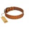 "Walk and Shine" FDT Artisan Tan Leather Doberman Collar with Antiqued Studs