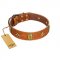 "Space Warrior" FDT Artisan Tan Leather Doberman Collar with Ovals and Stars