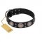 "Starry Sky" Trendy FDT Artisan Black Leather Doberman Collar with Large Brooches