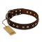 "Fashion Studs" FDT Artisan Decorated Leather Doberman Collar with Old Bronze-Plated Steel Hardware