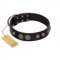 "Tricky Ricky" FDT Artisan Black Leather Doberman Collar Adorned with Silver-Like Conchos
