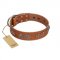 "Brave Spirit" Handmade FDT Artisan Designer Tan Leather Doberman Collar with Shields