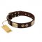 "Sense of Freedom" FDT Artisan Brown Leather Doberman Collar with Old Bronze-Plated Studs and Plates