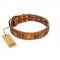 "Rockin' Doggie" FDT Artisan Tan Leather Doberman Collar Adorned with Stars and Skulls