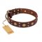 "Caprice of Fashion" FDT Artisan Brown Leather Doberman Collar with Round Decorations