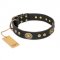 "Golden Radiance" FDT Artisan Black Leather Doberman Collar with Old Bronze Look Ovals and Circles