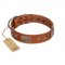 "Great Obelisk" Handcrafted FDT Artisan Tan Leather Doberman Collar with Large Plates and Pyramids