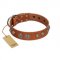 "Era Infinitum" FDT Artisan Tan Leather Doberman Collar Adorned with Chrome-plated Circles