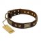 "Sparkling Bronze" FDT Artisan Genuine Leather Doberman Collar with Bronze Look Stars and Plates
