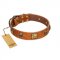"Knights Templar" FDT Artisan Tan Leather Doberman Collar with Skulls and Crossbones Combined with Squares