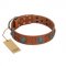 "Blue Sands" FDT Artisan Tan Leather Doberman Collar with Silver-like Studs and Round Conchos with Stones