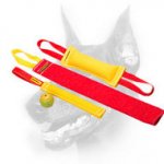 Doberman Puppy Bite Training Set of French Linen Tugs + Rubber Ball with Bell for FREE