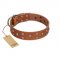 "Enchanted Skulls" FDT Artisan Tan Leather Doberman Collar with Chrome Plated Skulls
