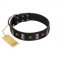 "Pirates' Symbol" Fashionable FDT Artisan Black Leather Doberman Collar with Silver-Like Plates and Gold-Like Skulls