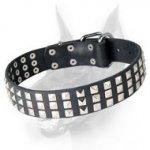 Silvery Pyramid Studded Leather Dog Collar for Doberman