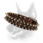 3 Rows Leather Spiked and Studded Dog Collar