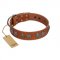 "Luxurious Life" Premium Quality FDT Artisan Tan Leather Doberman Collar with Round Adornments