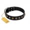 "Inky Prettification" FDT Artisan Black Leather Doberman Collar with One Row of Studs