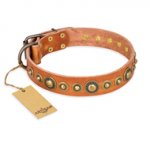 "Feast of Luxury" FDT Artisan Tan Leather Doberman Collar with Old Bronze Look Circles