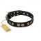 "Golden Artifact" FDT Artisan Black Leather Doberman Collar with Old-bronze Covered Medallions