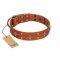 "Tawny Beauty" FDT Artisan Tan Leather Doberman Collar Adorned with Stars and Tiny Squares