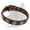 Chic Leather Dog Collar with Silver Plated Circles and Blue Stones