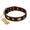 "Hebe's Jewel" FDT Artisan Brown Genuine Leather Doberman Collar