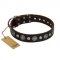 "Victory Ode" FDT Artisan Brown Leather Doberman Collar with Silver-like Plated Decorations
