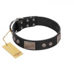 "Square Stars" Modern FDT Artisan Black Leather Doberman Collar with Square Plates and Studs